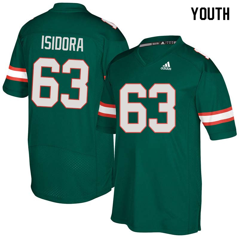 Youth Miami Hurricanes #63 Danny Isidora College Football Jerseys Sale-Green - Click Image to Close